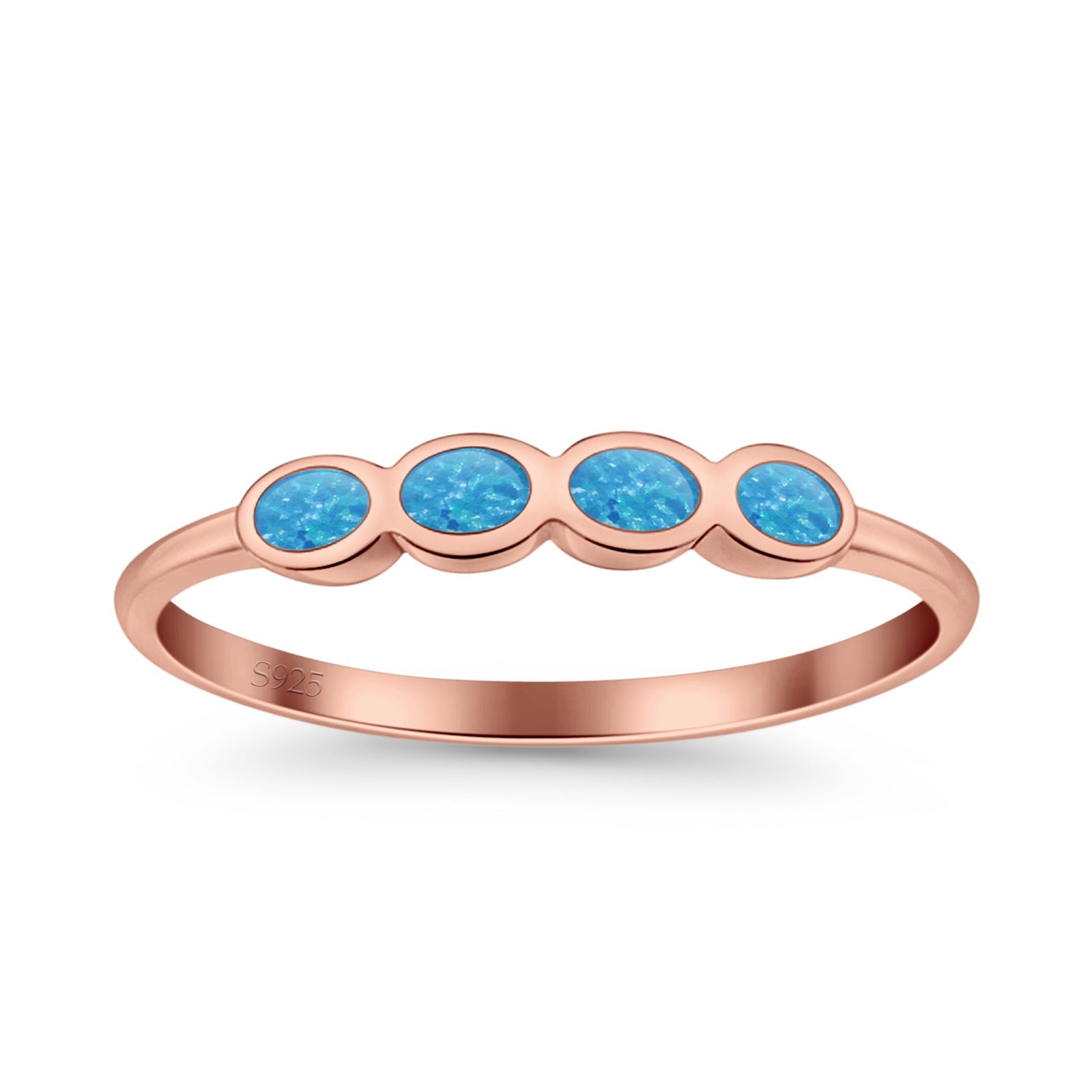 Four Stone Petite Dainty Thumb Fashion Ring Lab Created Opal Solid 925 Sterling Silver