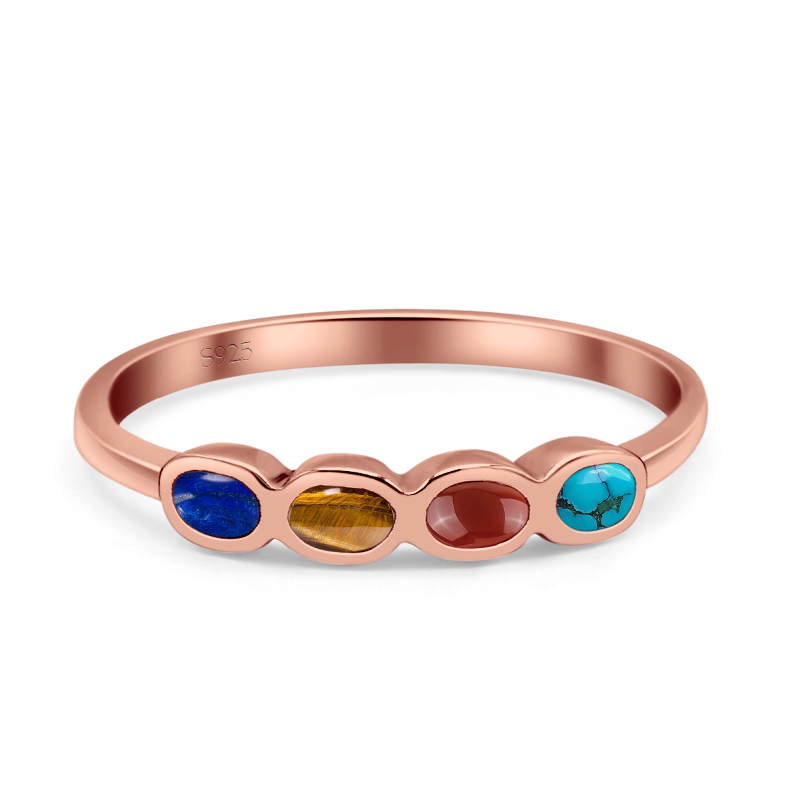 Four Stone Petite Dainty Thumb Fashion Ring Lab Created Opal Solid 925 Sterling Silver