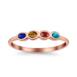Four Stone Petite Dainty Thumb Fashion Ring Lab Created Opal Solid 925 Sterling Silver