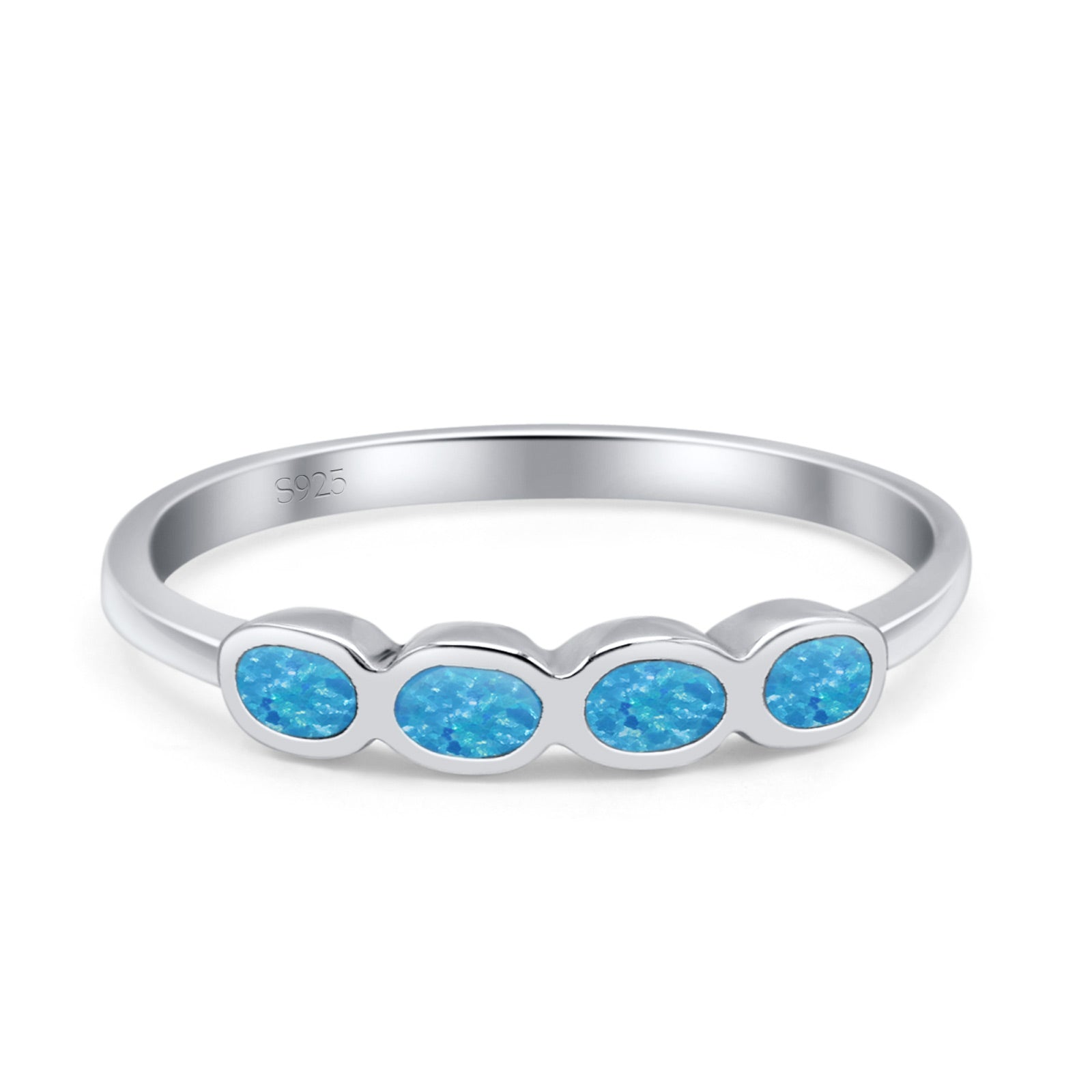 Four Stone Petite Dainty Thumb Fashion Ring Lab Created Opal Solid 925 Sterling Silver