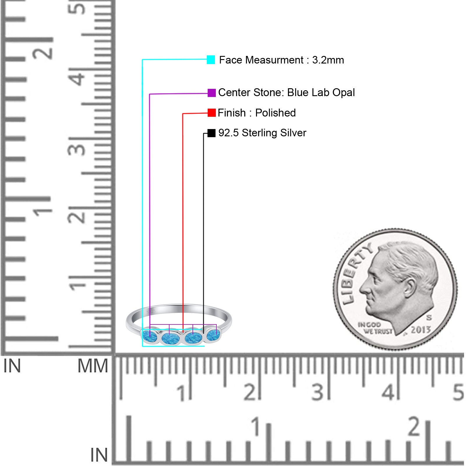 Four Stone Petite Dainty Thumb Fashion Ring Lab Created Opal Solid 925 Sterling Silver