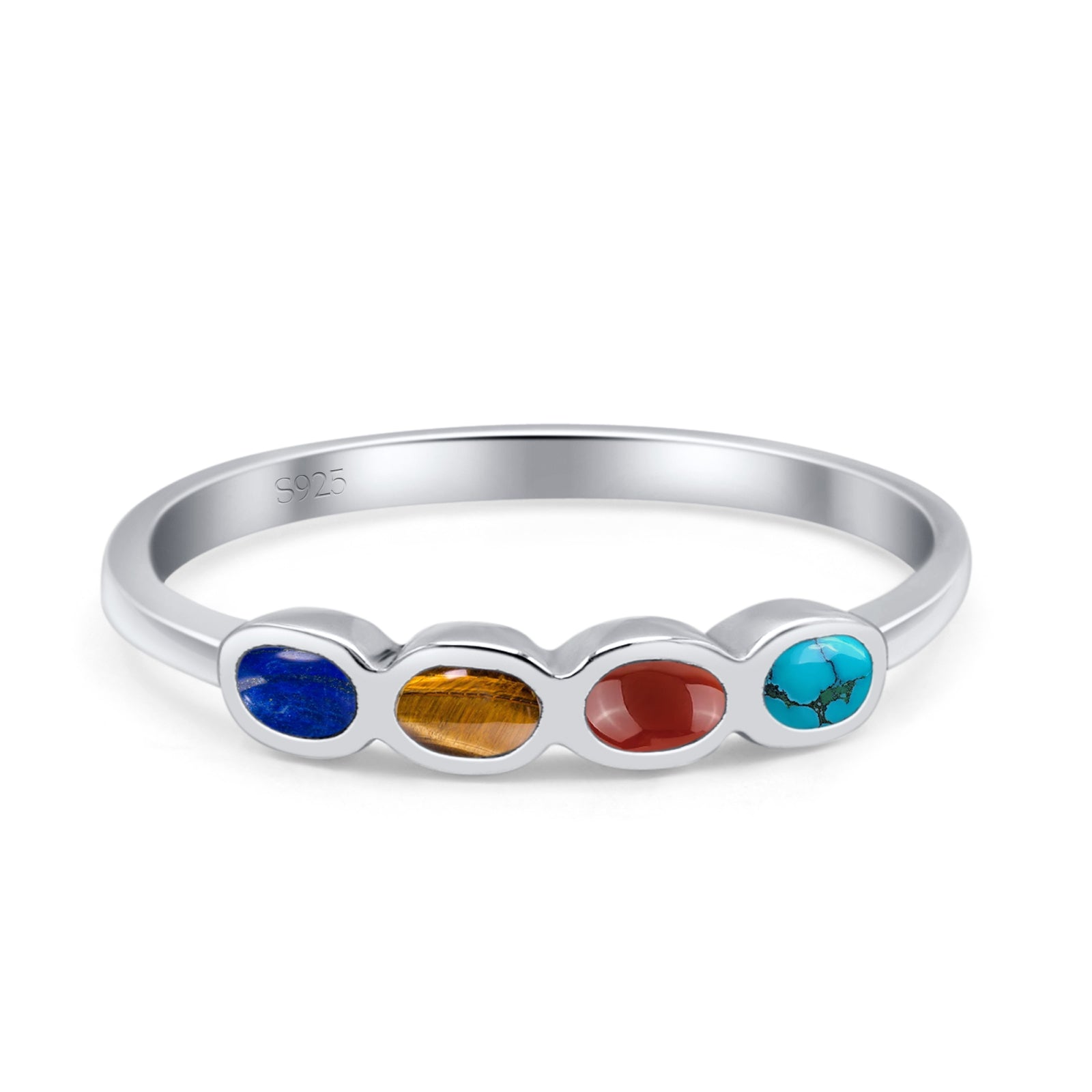 Four Stone Petite Dainty Thumb Fashion Ring Lab Created Opal Solid 925 Sterling Silver