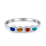 Four Stone Petite Dainty Thumb Fashion Ring Lab Created Opal Solid 925 Sterling Silver