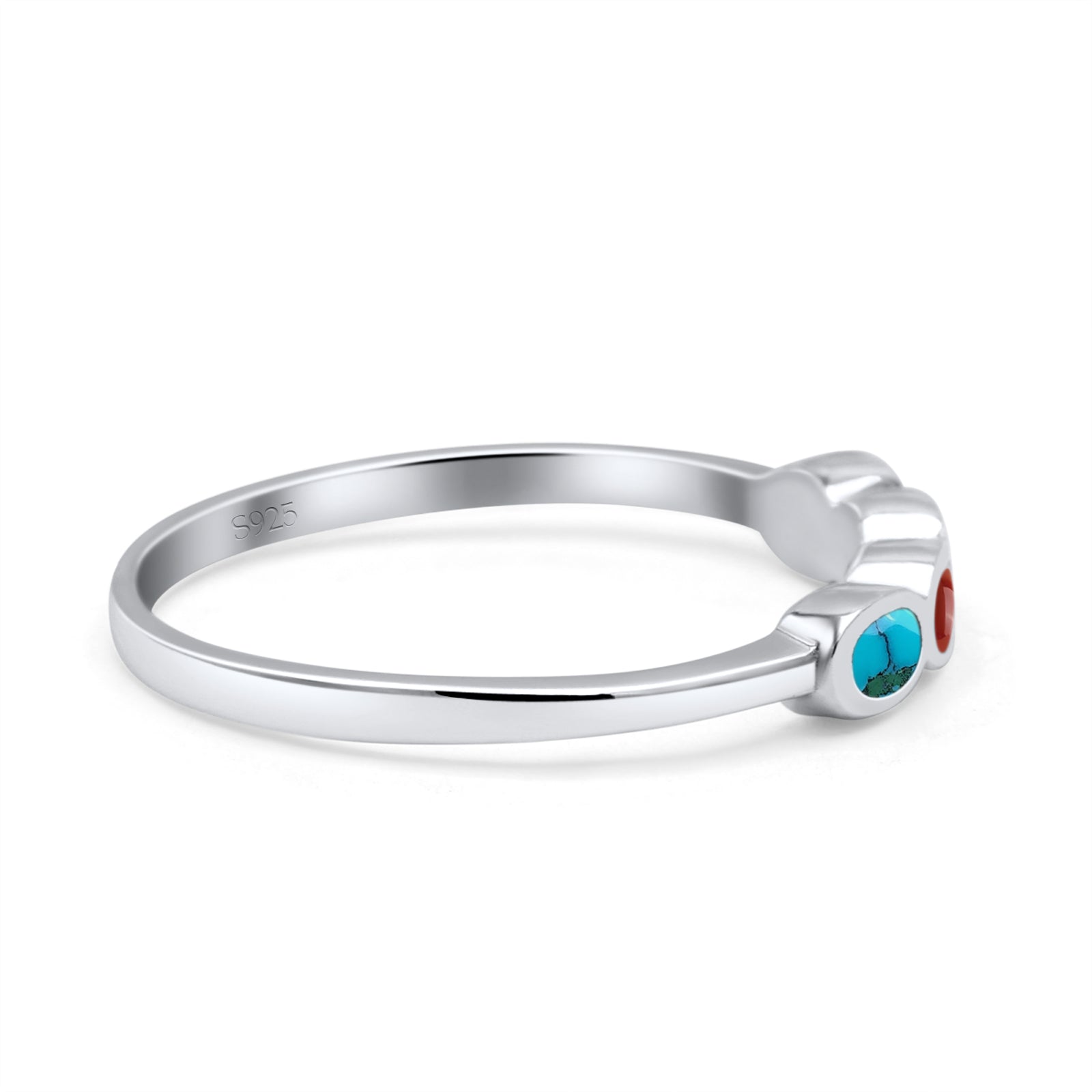 Four Stone Petite Dainty Thumb Fashion Ring Lab Created Opal Solid 925 Sterling Silver