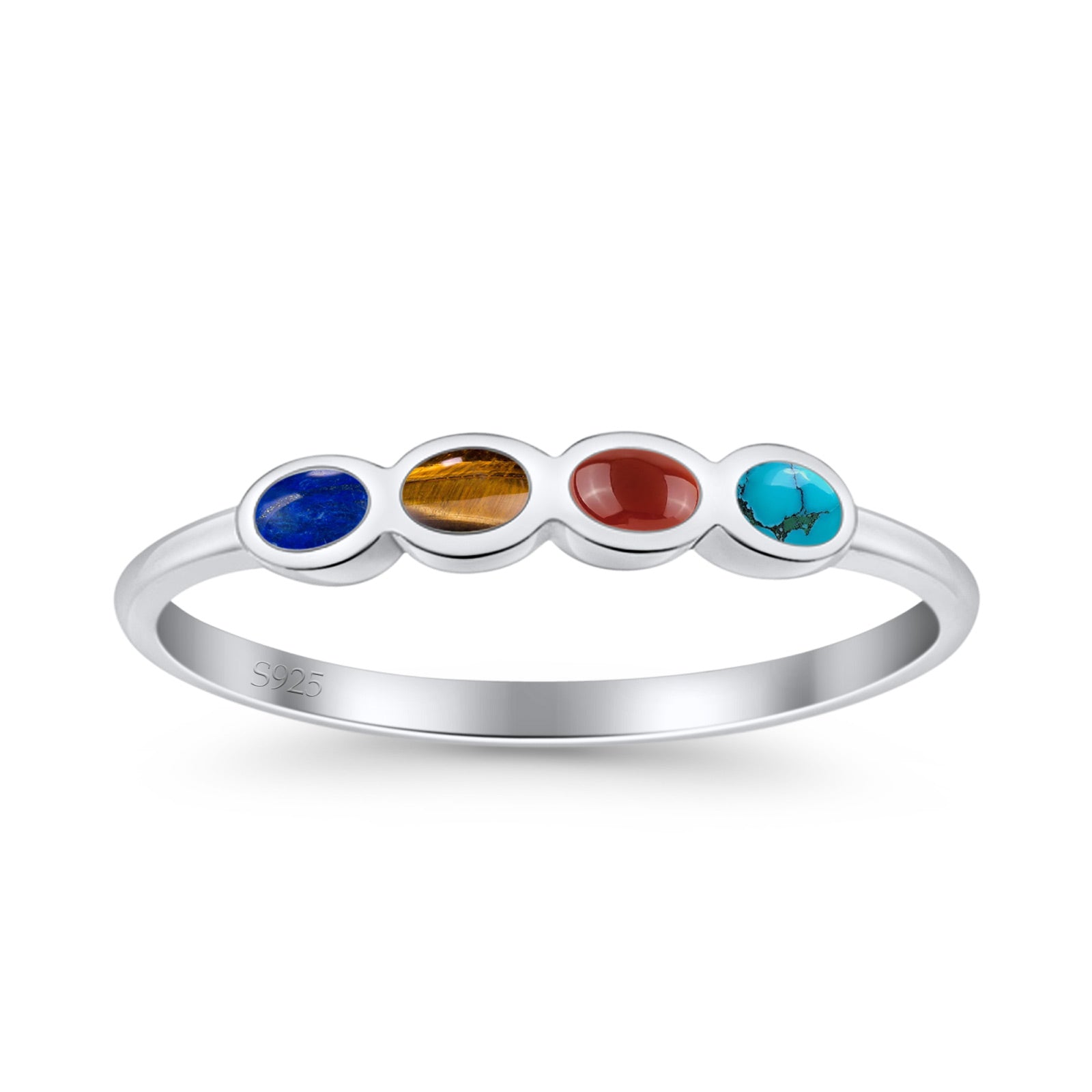 Four Stone Petite Dainty Thumb Fashion Ring Lab Created Opal Solid 925 Sterling Silver