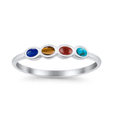 Four Stone Petite Dainty Thumb Fashion Ring Lab Created Opal Solid 925 Sterling Silver
