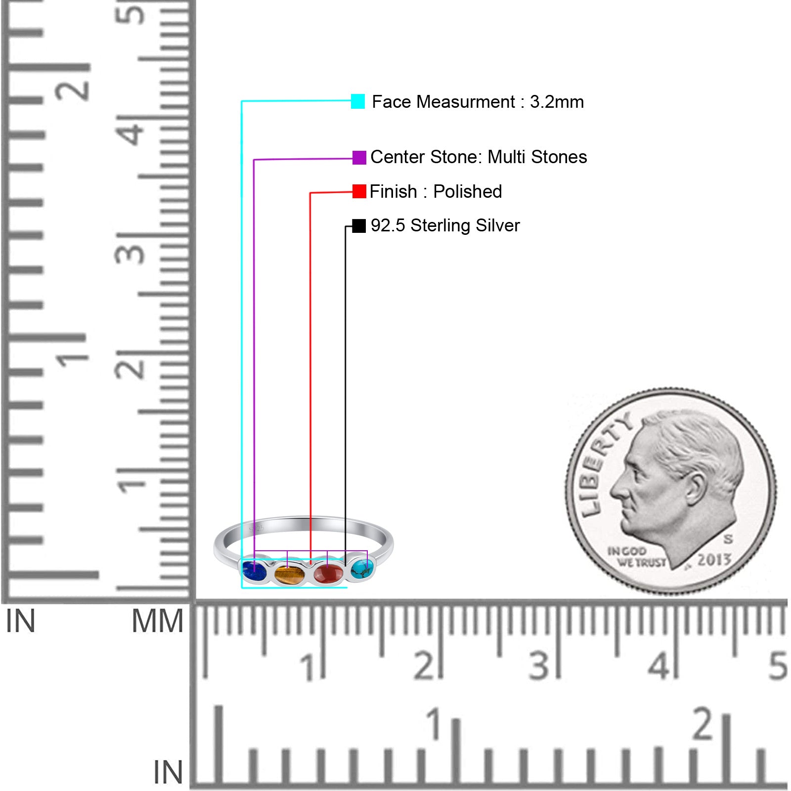 Four Stone Petite Dainty Thumb Fashion Ring Lab Created Opal Solid 925 Sterling Silver
