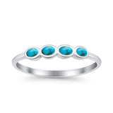Four Stone Petite Dainty Thumb Fashion Ring Lab Created Opal Solid 925 Sterling Silver