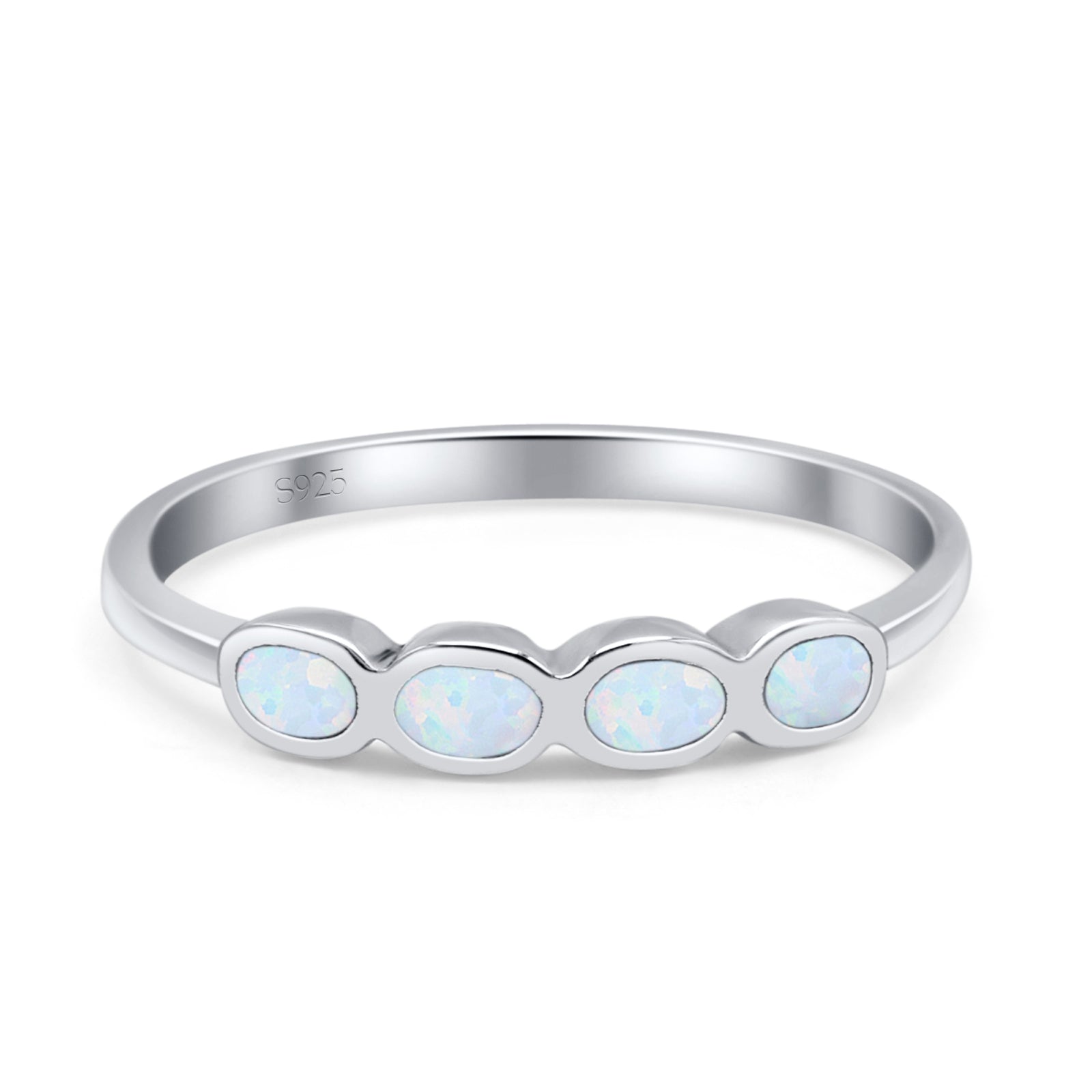 Four Stone Petite Dainty Thumb Fashion Ring Lab Created Opal Solid 925 Sterling Silver