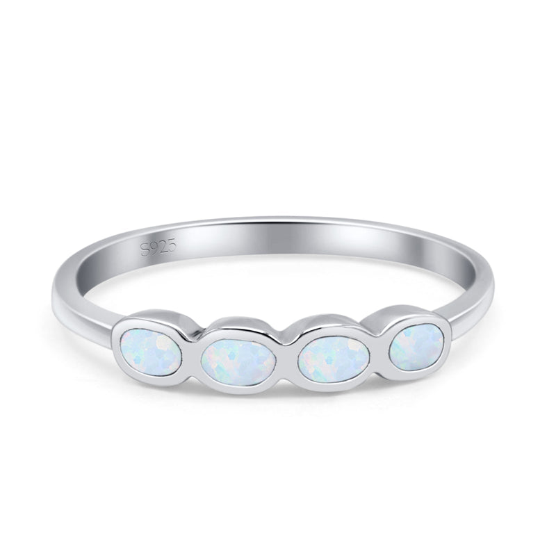 Four Stone Petite Dainty Thumb Fashion Ring Lab Created Opal Solid 925 Sterling Silver