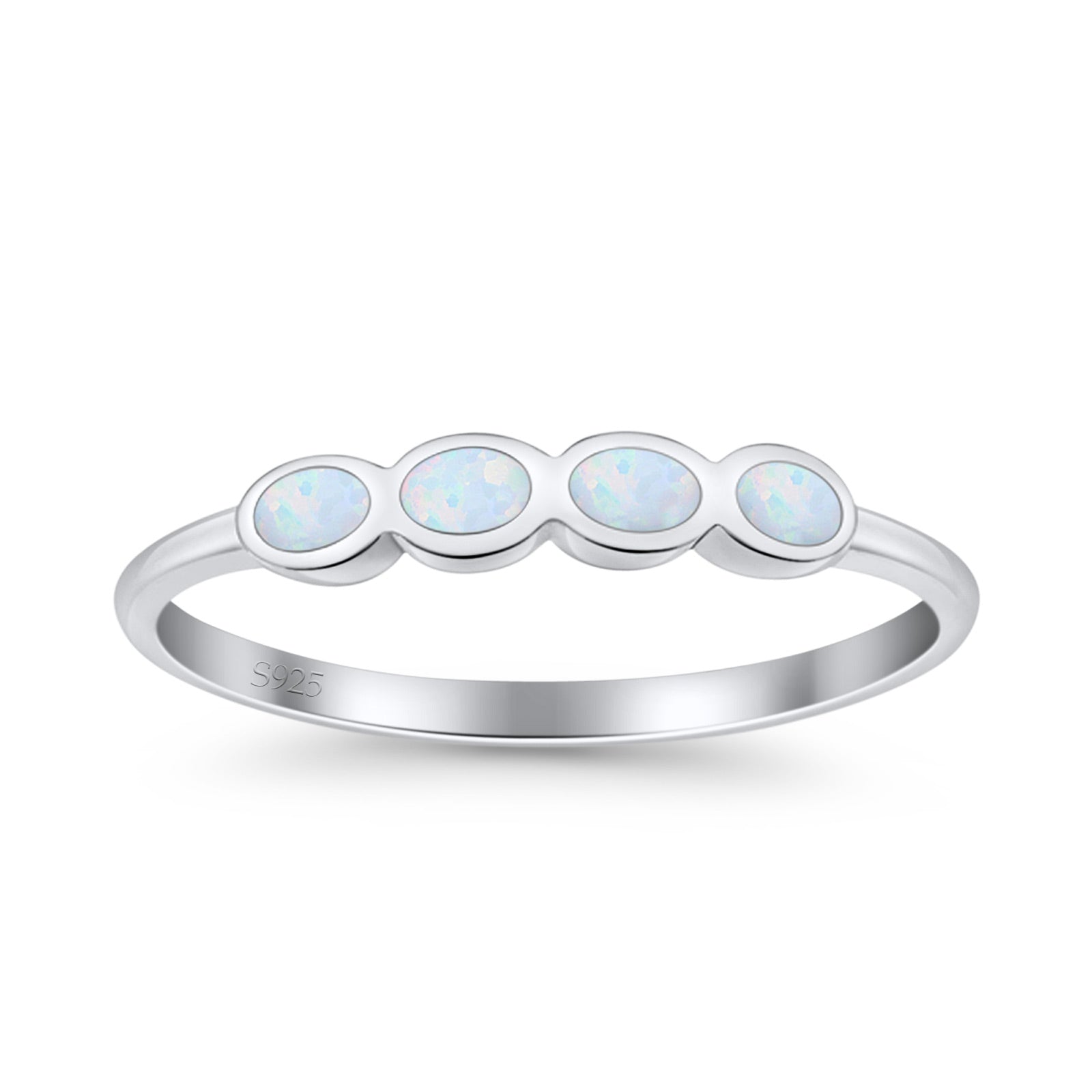 Four Stone Petite Dainty Thumb Fashion Ring Lab Created Opal Solid 925 Sterling Silver
