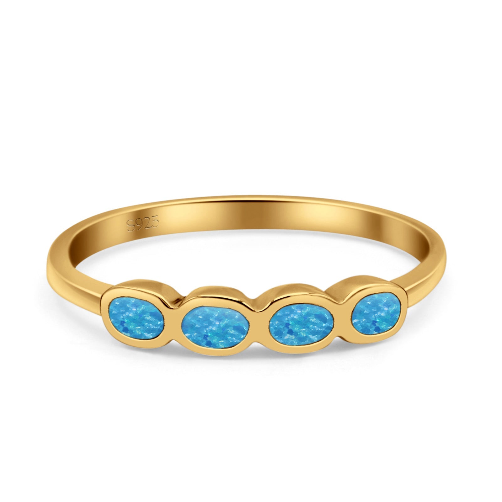 Four Stone Petite Dainty Thumb Fashion Ring Lab Created Opal Solid 925 Sterling Silver