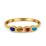 Four Stone Petite Dainty Thumb Fashion Ring Lab Created Opal Solid 925 Sterling Silver