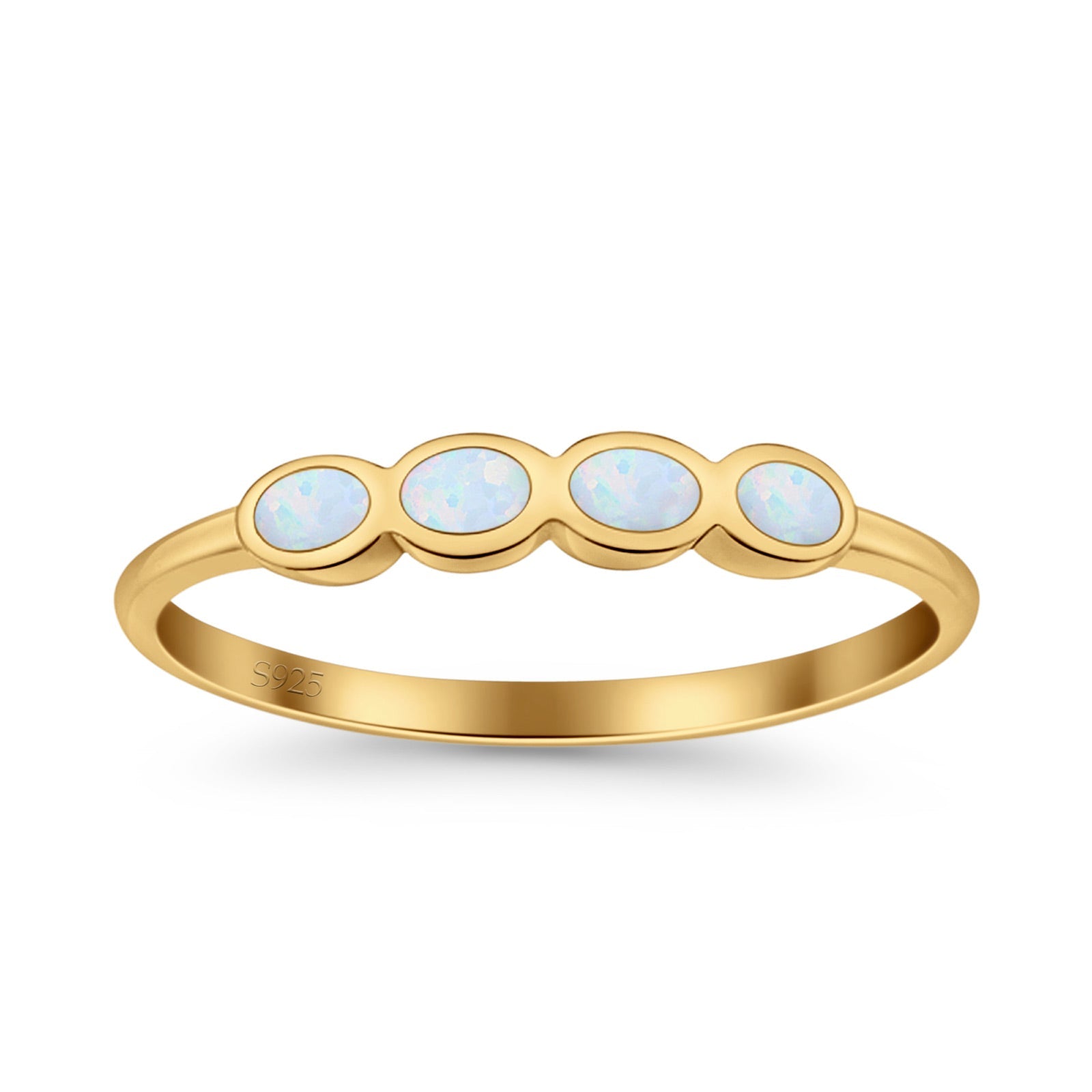 Four Stone Petite Dainty Thumb Fashion Ring Lab Created Opal Solid 925 Sterling Silver