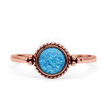 Round Fashion Petite Dainty Oxidized Thumb Statement Ring Lab Created Opal Solid 925 Sterling Silver