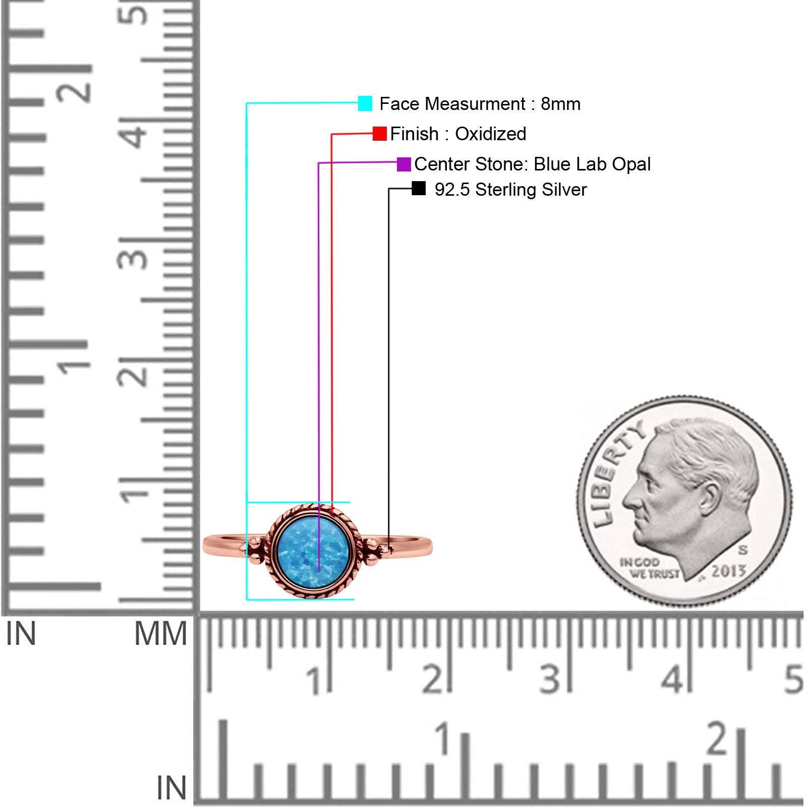 Round Fashion Petite Dainty Oxidized Thumb Statement Ring Lab Created Opal Solid 925 Sterling Silver
