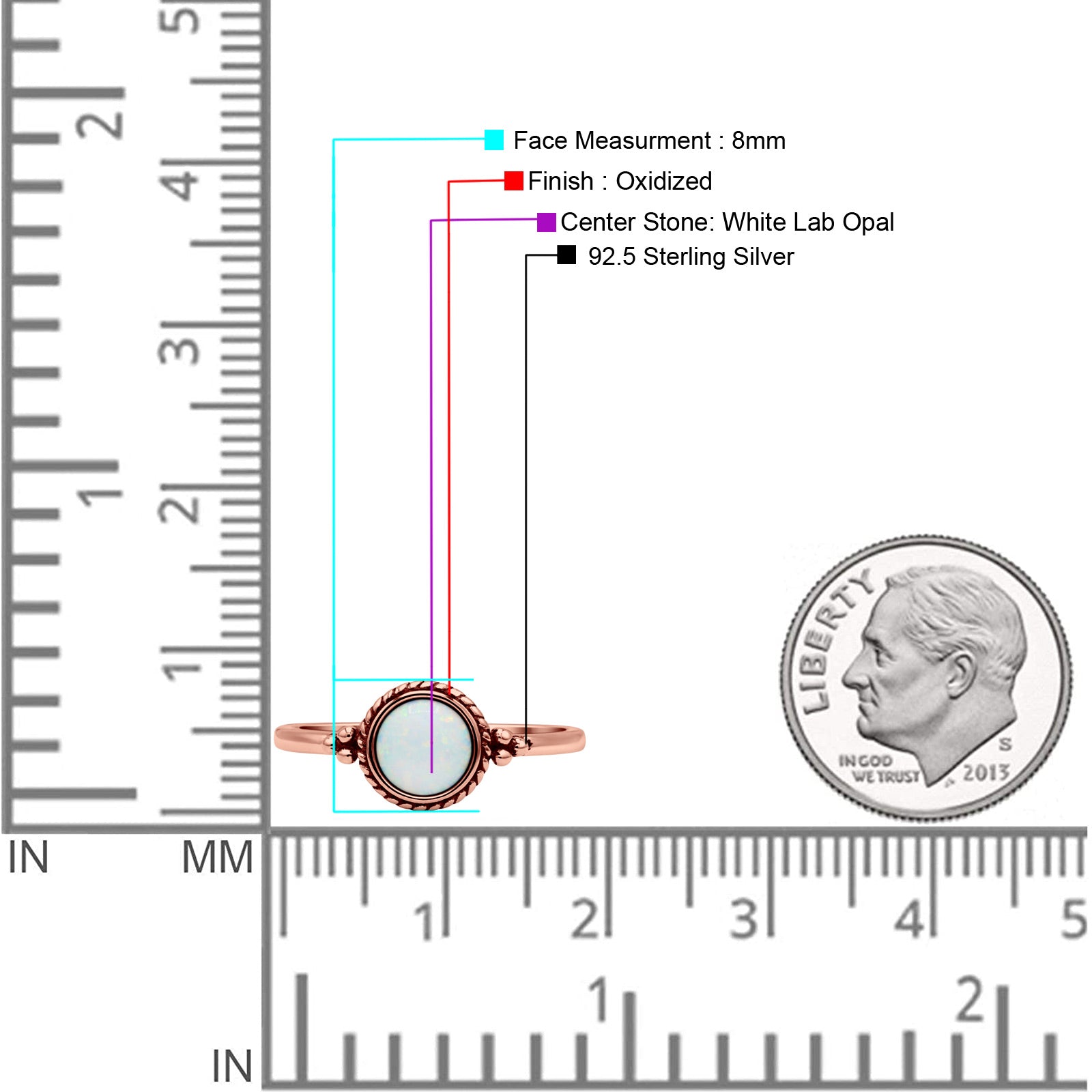 Round Fashion Petite Dainty Oxidized Thumb Statement Ring Lab Created Opal Solid 925 Sterling Silver