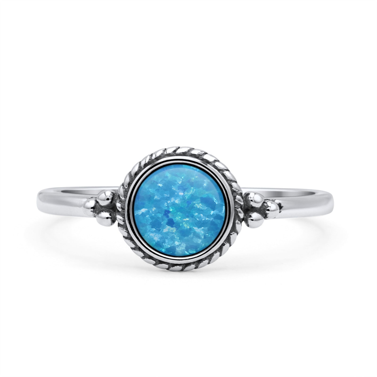 Round Fashion Petite Dainty Oxidized Thumb Statement Ring Lab Created Opal Solid 925 Sterling Silver