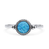 Round Fashion Petite Dainty Oxidized Thumb Statement Ring Lab Created Opal Solid 925 Sterling Silver