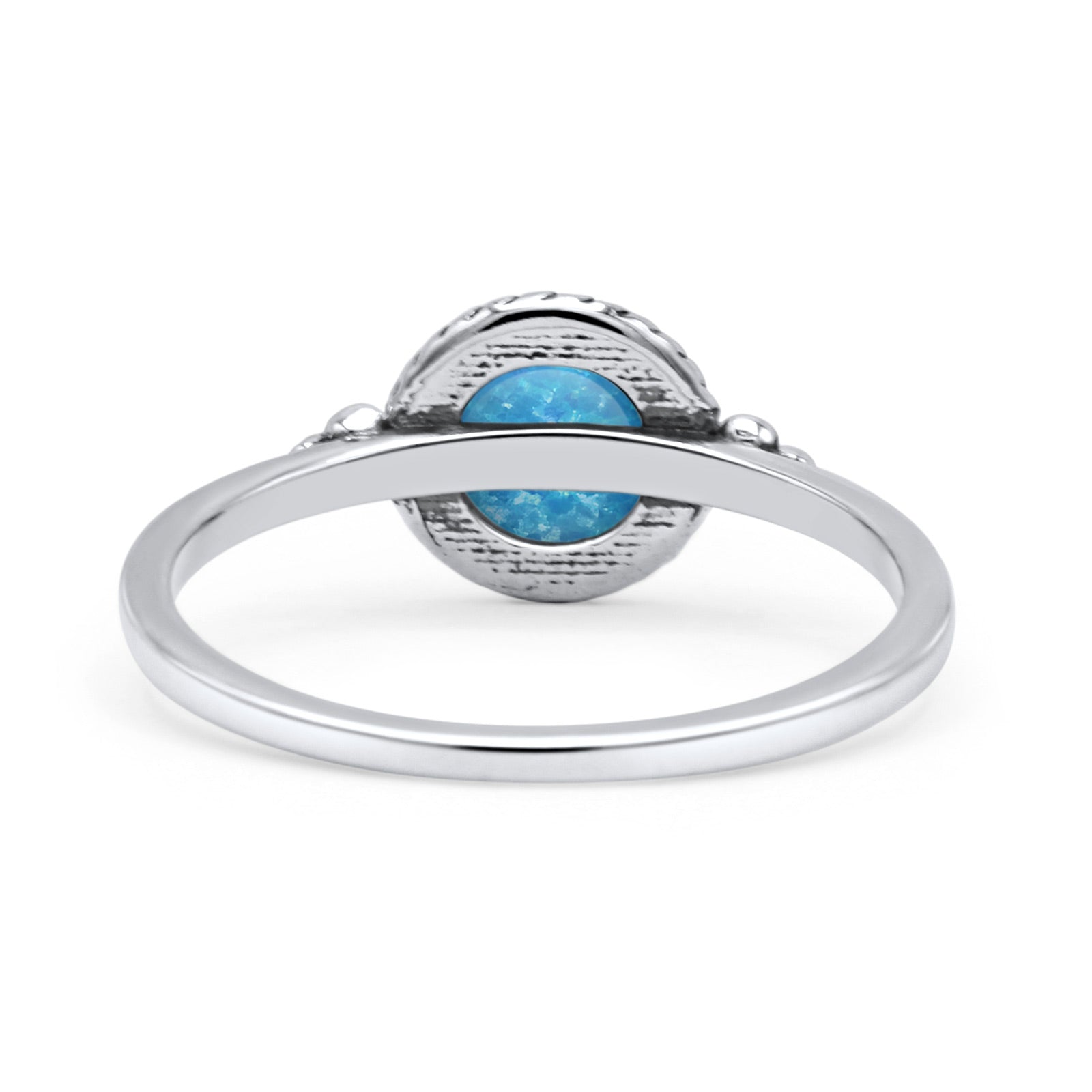 Round Fashion Petite Dainty Oxidized Thumb Statement Ring Lab Created Opal Solid 925 Sterling Silver