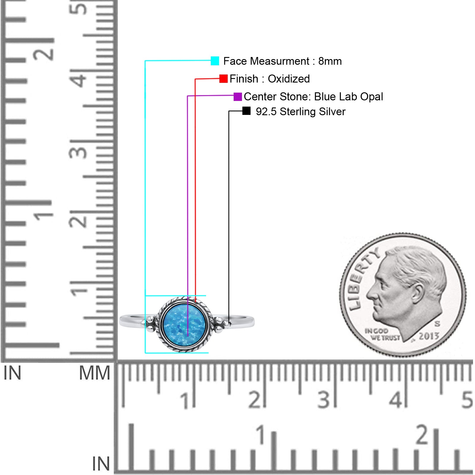 Round Fashion Petite Dainty Oxidized Thumb Statement Ring Lab Created Opal Solid 925 Sterling Silver