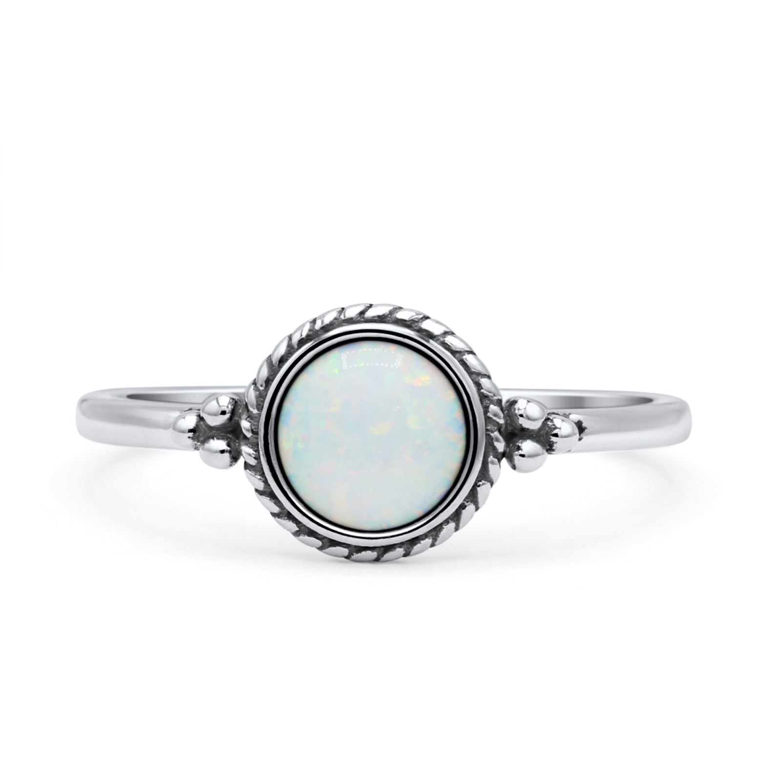 Round Fashion Petite Dainty Oxidized Thumb Statement Ring Lab Created Opal Solid 925 Sterling Silver