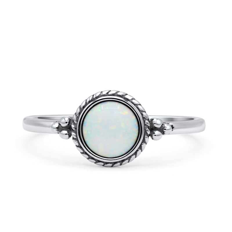 Round Fashion Petite Dainty Oxidized Thumb Statement Ring Lab Created Opal Solid 925 Sterling Silver