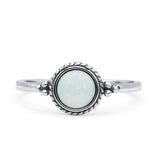 Round Fashion Petite Dainty Oxidized Thumb Statement Ring Lab Created Opal Solid 925 Sterling Silver