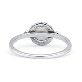Round Fashion Petite Dainty Oxidized Thumb Statement Ring Lab Created Opal Solid 925 Sterling Silver