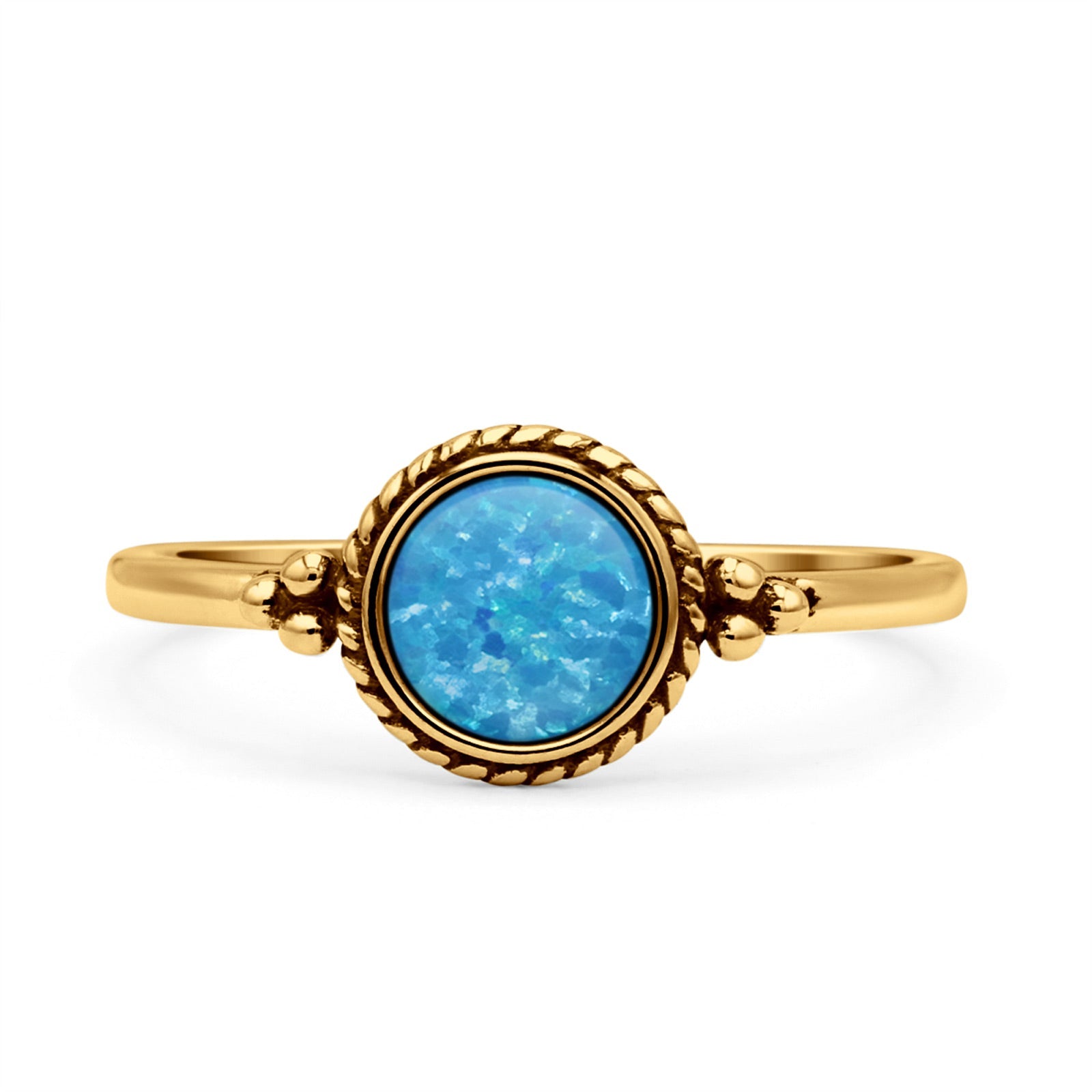 Round Fashion Petite Dainty Oxidized Thumb Statement Ring Lab Created Opal Solid 925 Sterling Silver