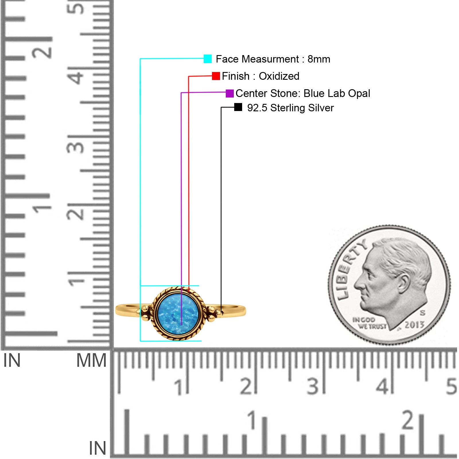 Round Fashion Petite Dainty Oxidized Thumb Statement Ring Lab Created Opal Solid 925 Sterling Silver