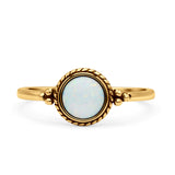 Round Fashion Petite Dainty Oxidized Thumb Statement Ring Lab Created Opal Solid 925 Sterling Silver