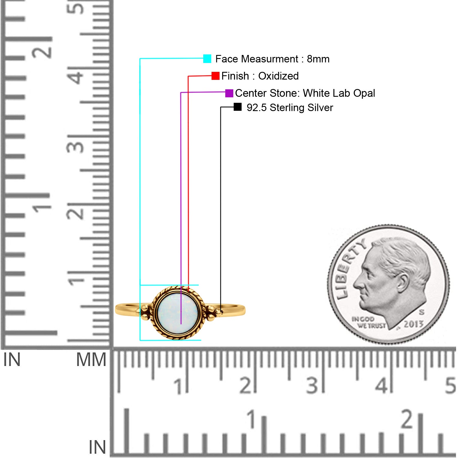 Round Fashion Petite Dainty Oxidized Thumb Statement Ring Lab Created Opal Solid 925 Sterling Silver