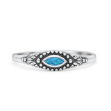 Vintage Style Marquise Oxidized Petite Dainty Thumb Ring Lab Created Opal Solid 925 Sterling Silver