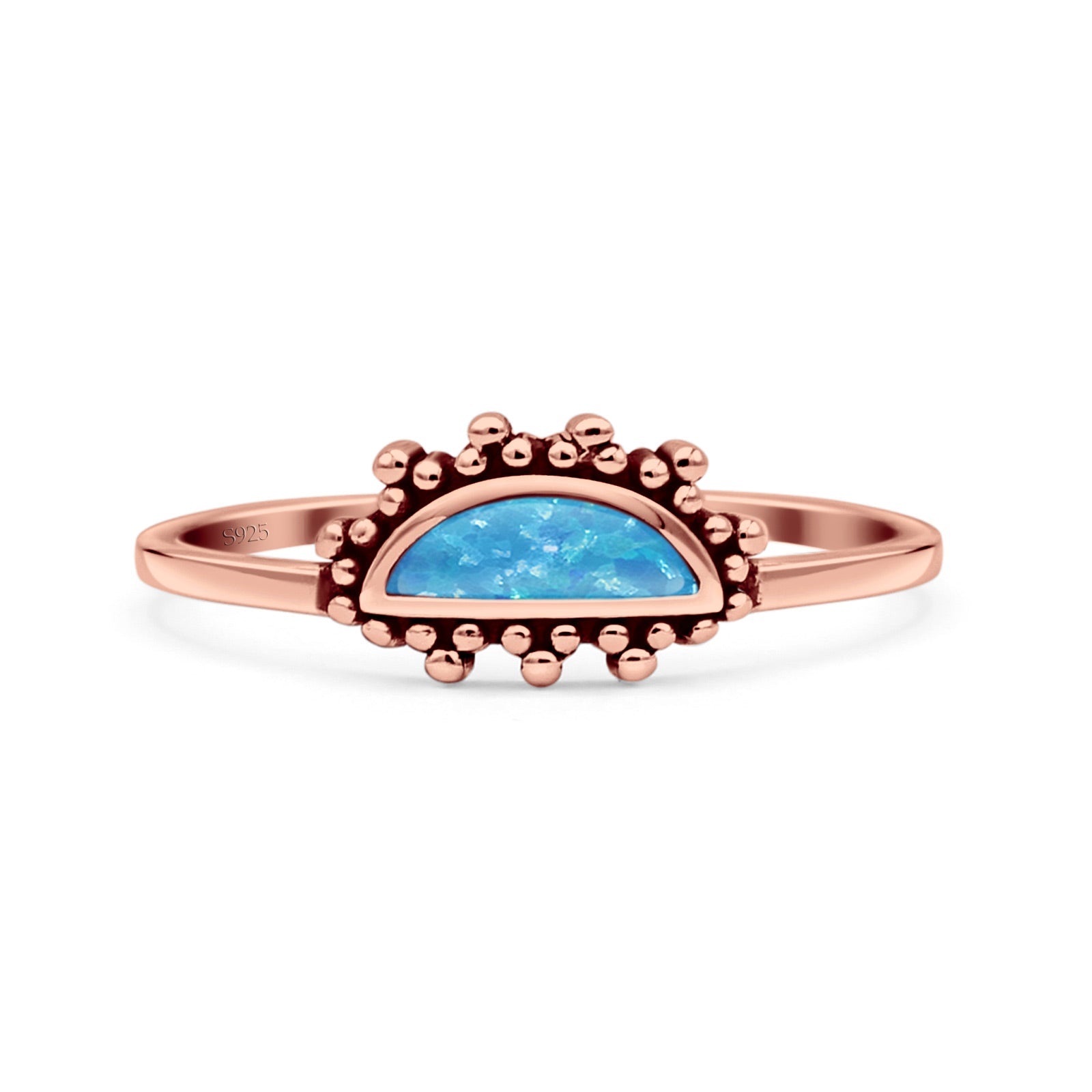 Half  Crescent Moon Ring Lab Created Opal 925 Sterling Silver