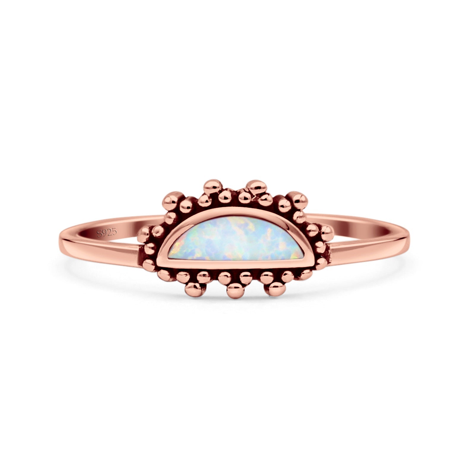 Half  Crescent Moon Ring Lab Created Opal 925 Sterling Silver