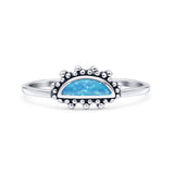 Half  Crescent Moon Ring Lab Created Opal 925 Sterling Silver