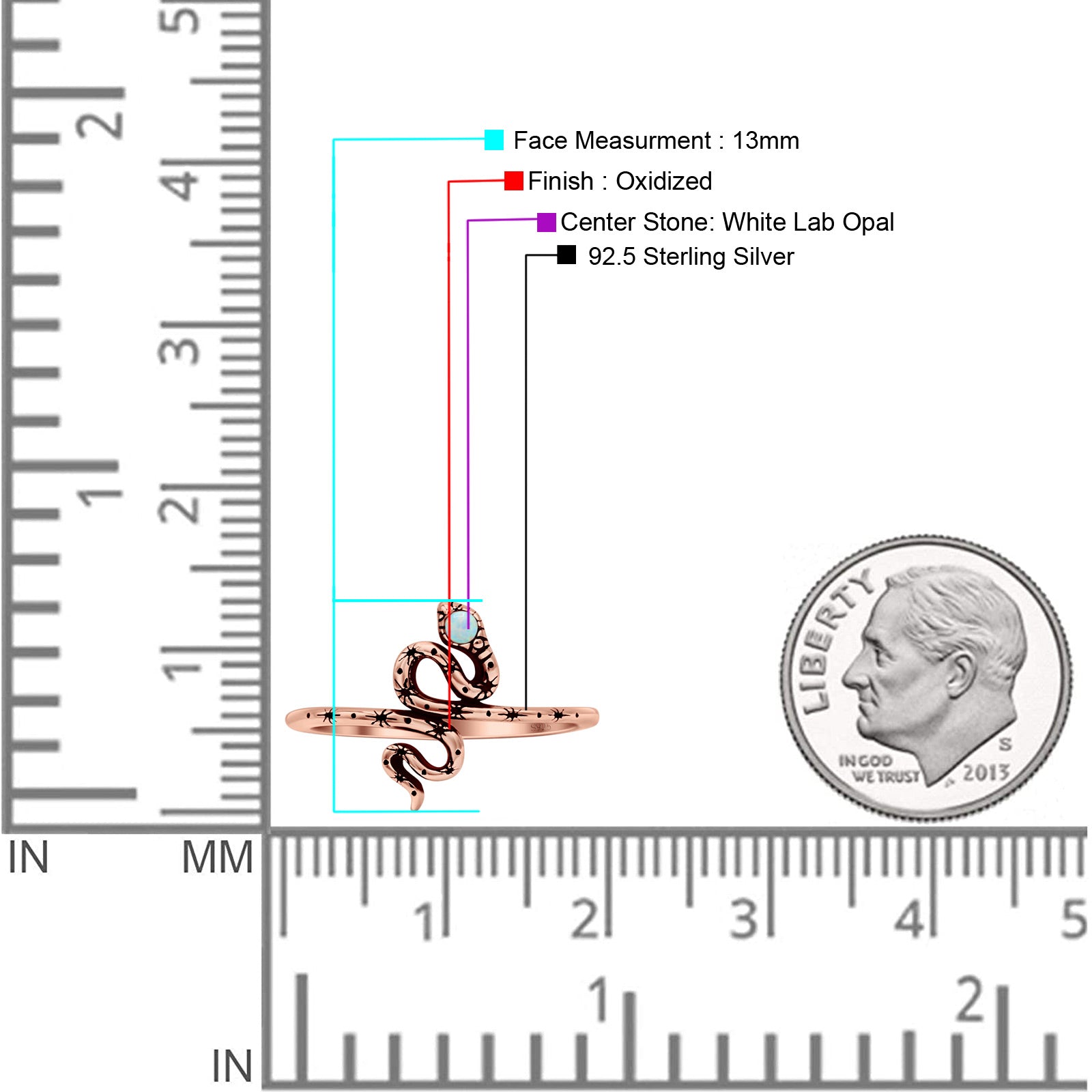 Snake Oxidized Thumb Ring Trendy Statement Fashion Ring Lab Created Opal 925 Sterling Silver