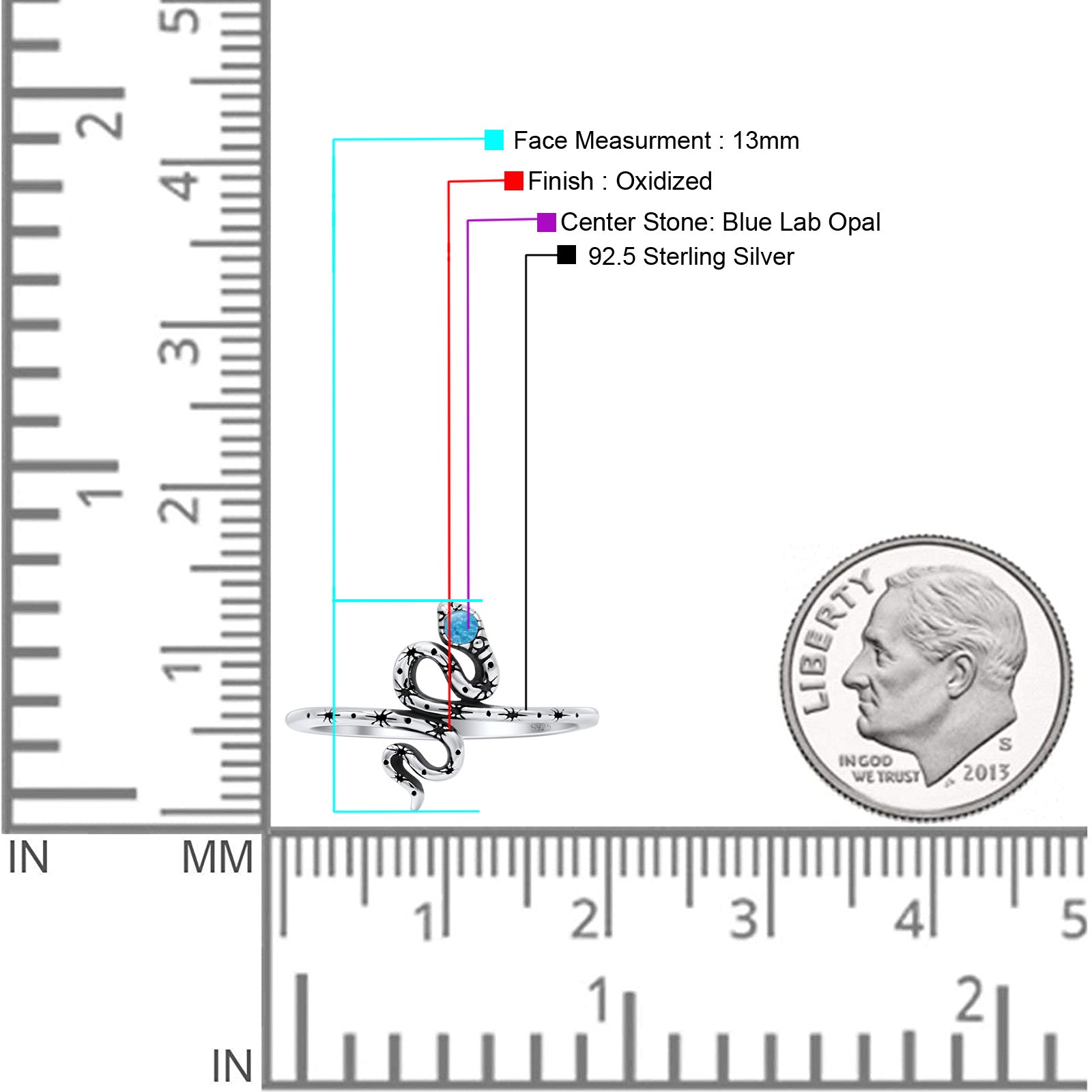 Snake Oxidized Thumb Ring Trendy Statement Fashion Ring Lab Created Opal 925 Sterling Silver