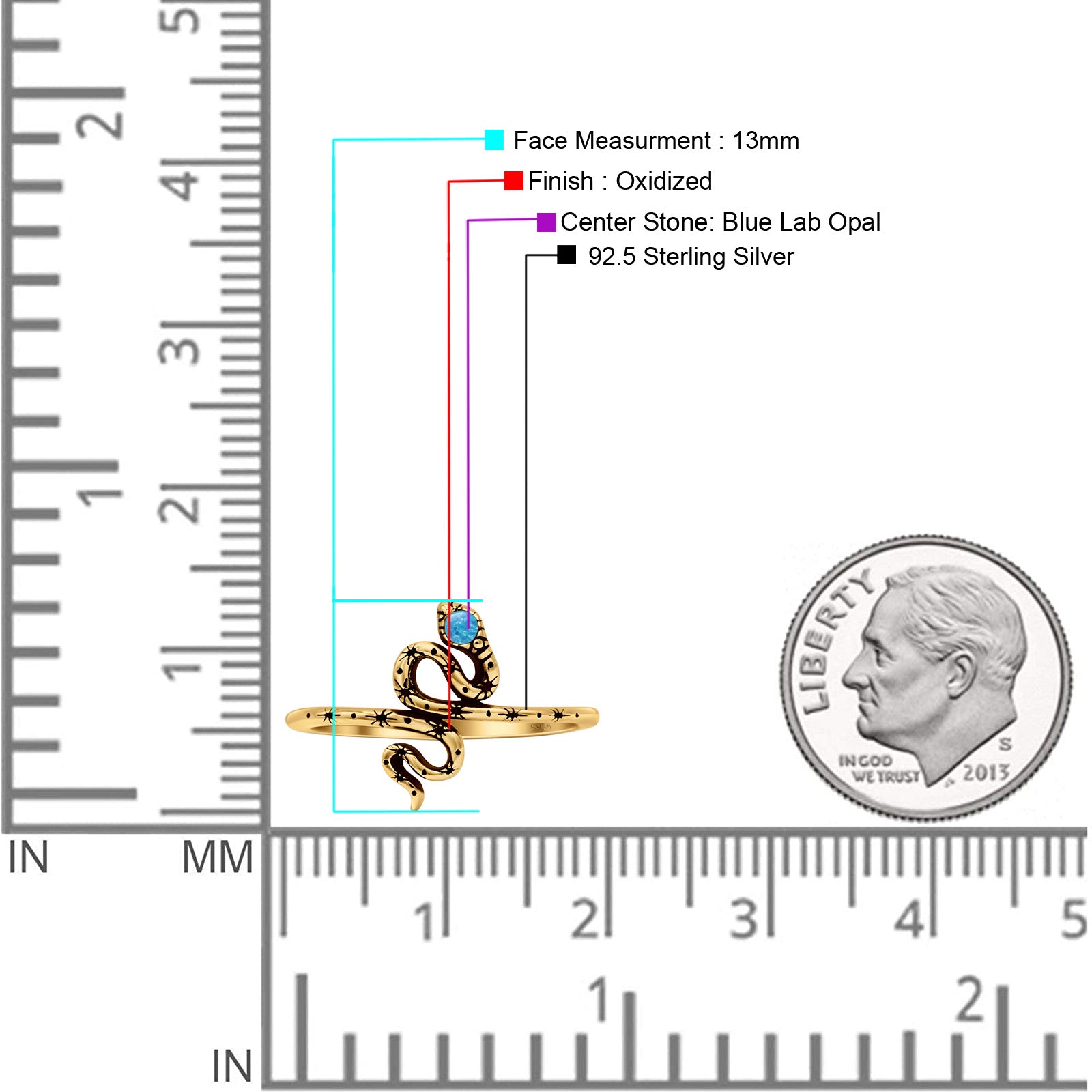 Snake Oxidized Thumb Ring Trendy Statement Fashion Ring Lab Created Opal 925 Sterling Silver