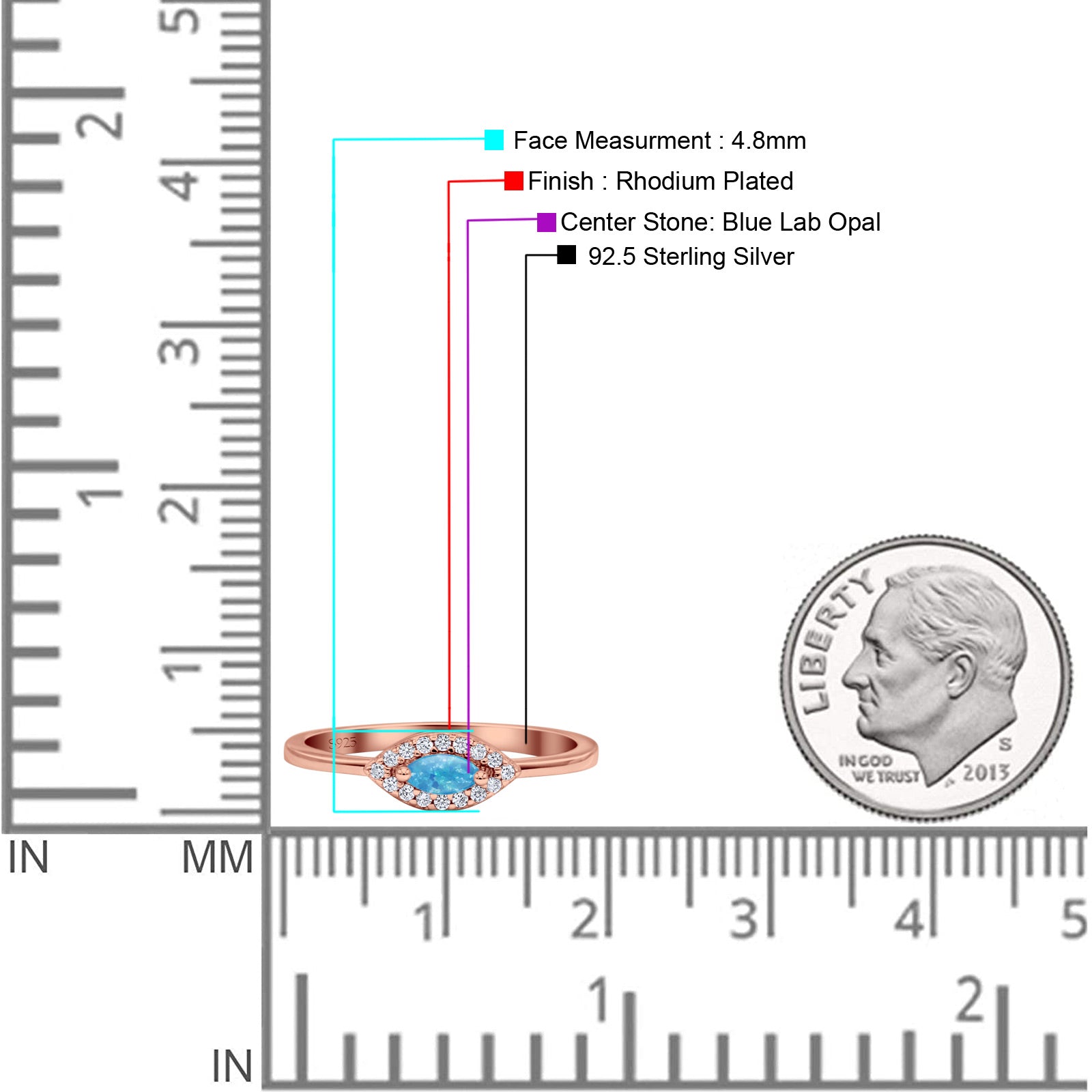 Eye Rhodium Plated Thumb Ring Trendy Statement Fashion Ring Lab Created Opal 925 Sterling Silver