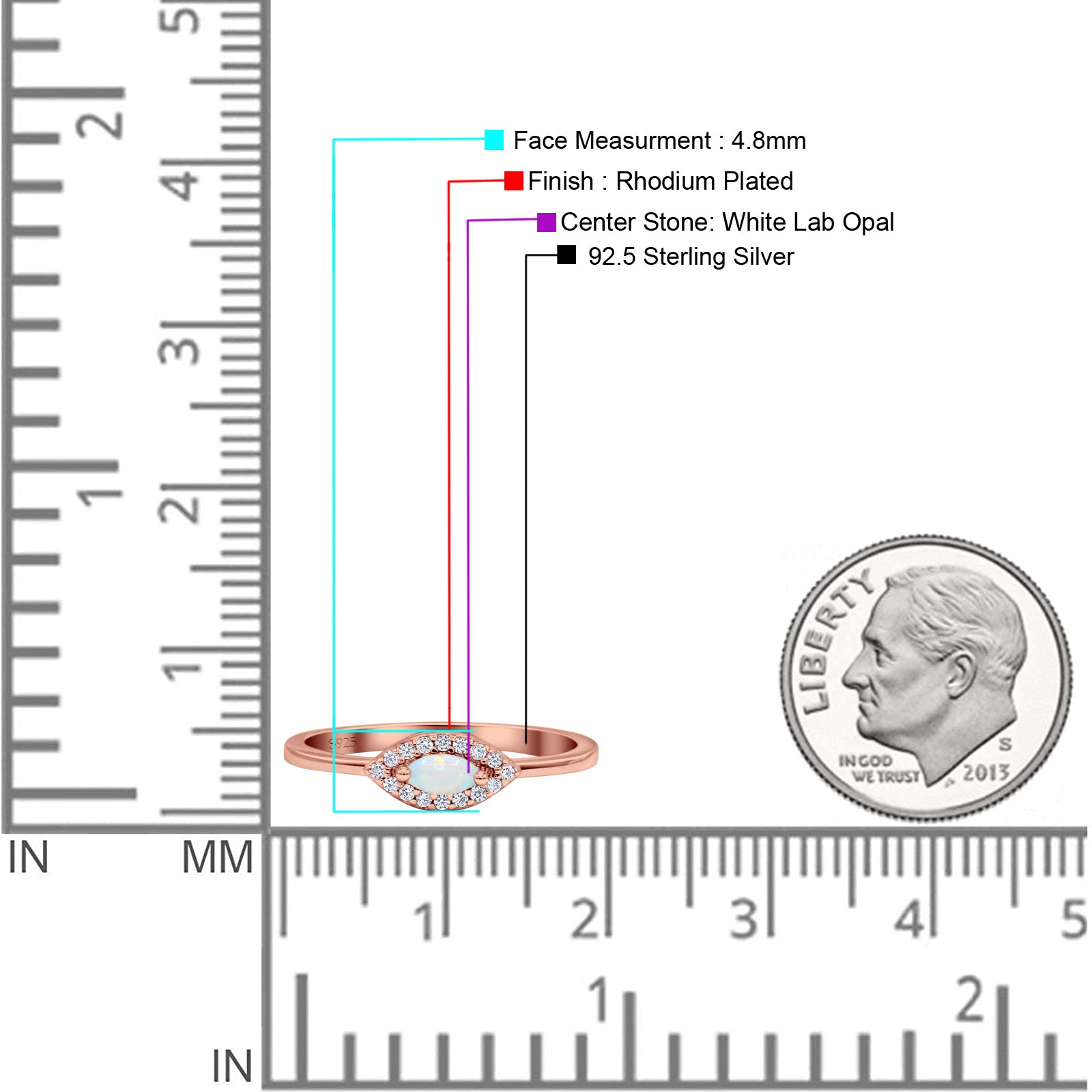 Eye Rhodium Plated Thumb Ring Trendy Statement Fashion Ring Lab Created Opal 925 Sterling Silver