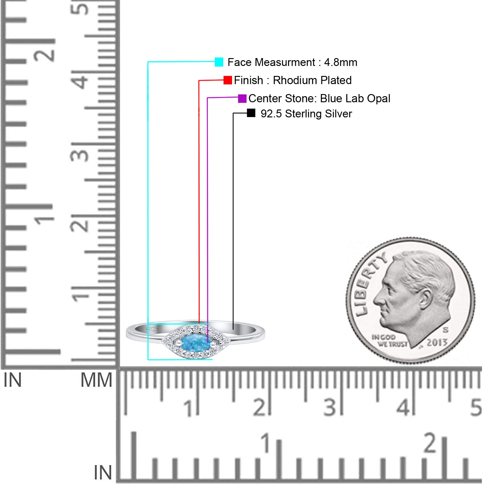 Eye Rhodium Plated Thumb Ring Trendy Statement Fashion Ring Lab Created Opal 925 Sterling Silver