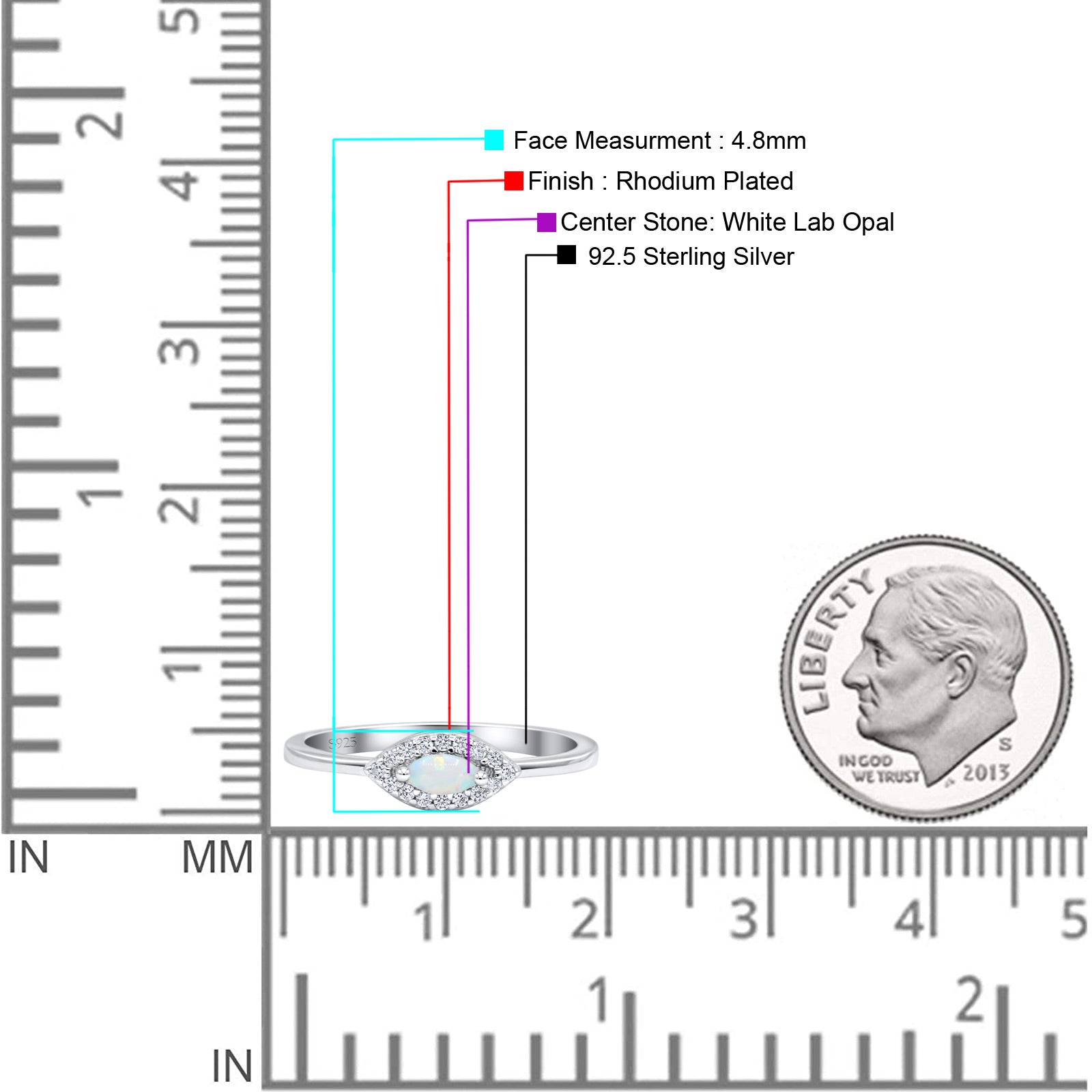 Eye Rhodium Plated Thumb Ring Trendy Statement Fashion Ring Lab Created Opal 925 Sterling Silver