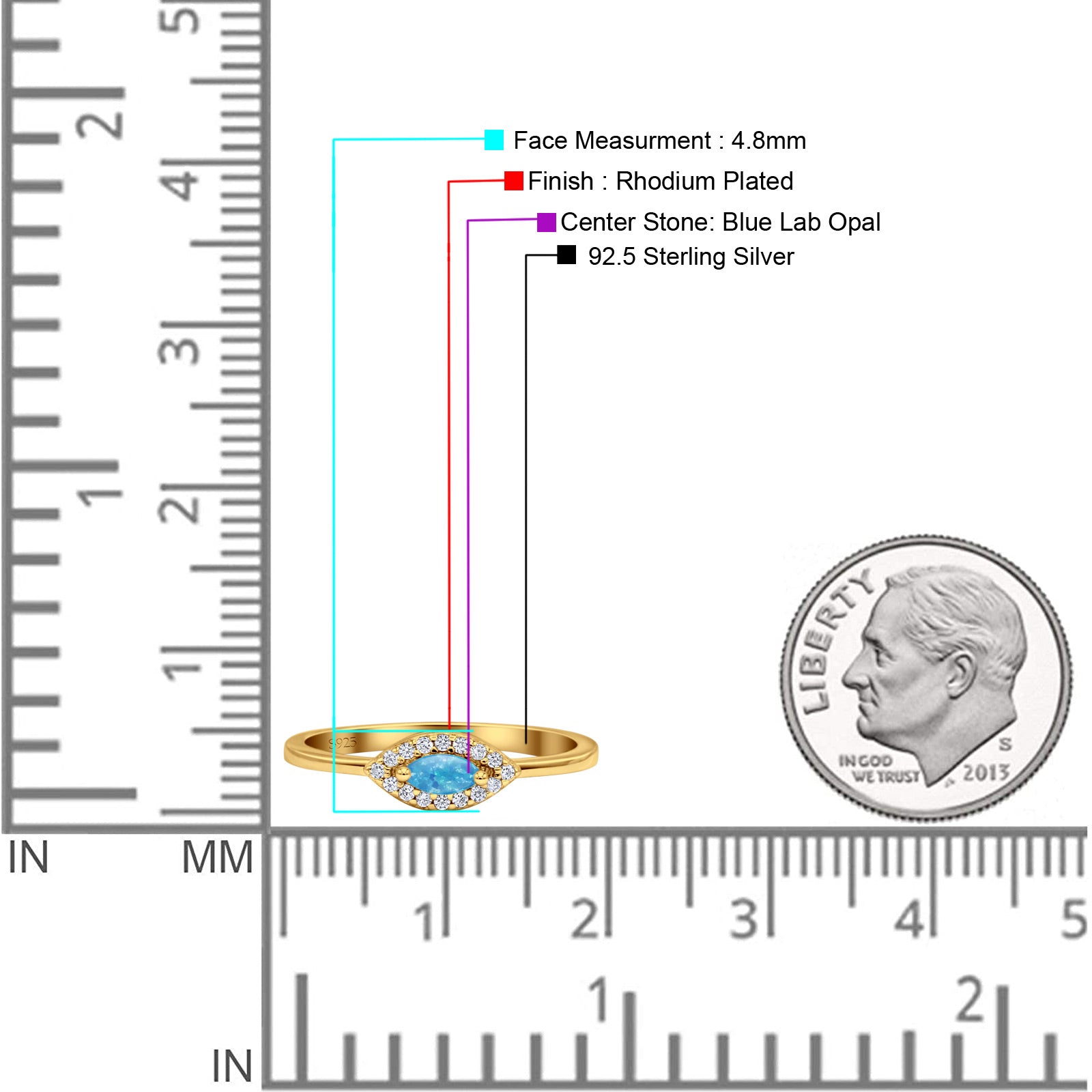 Eye Rhodium Plated Thumb Ring Trendy Statement Fashion Ring Lab Created Opal 925 Sterling Silver