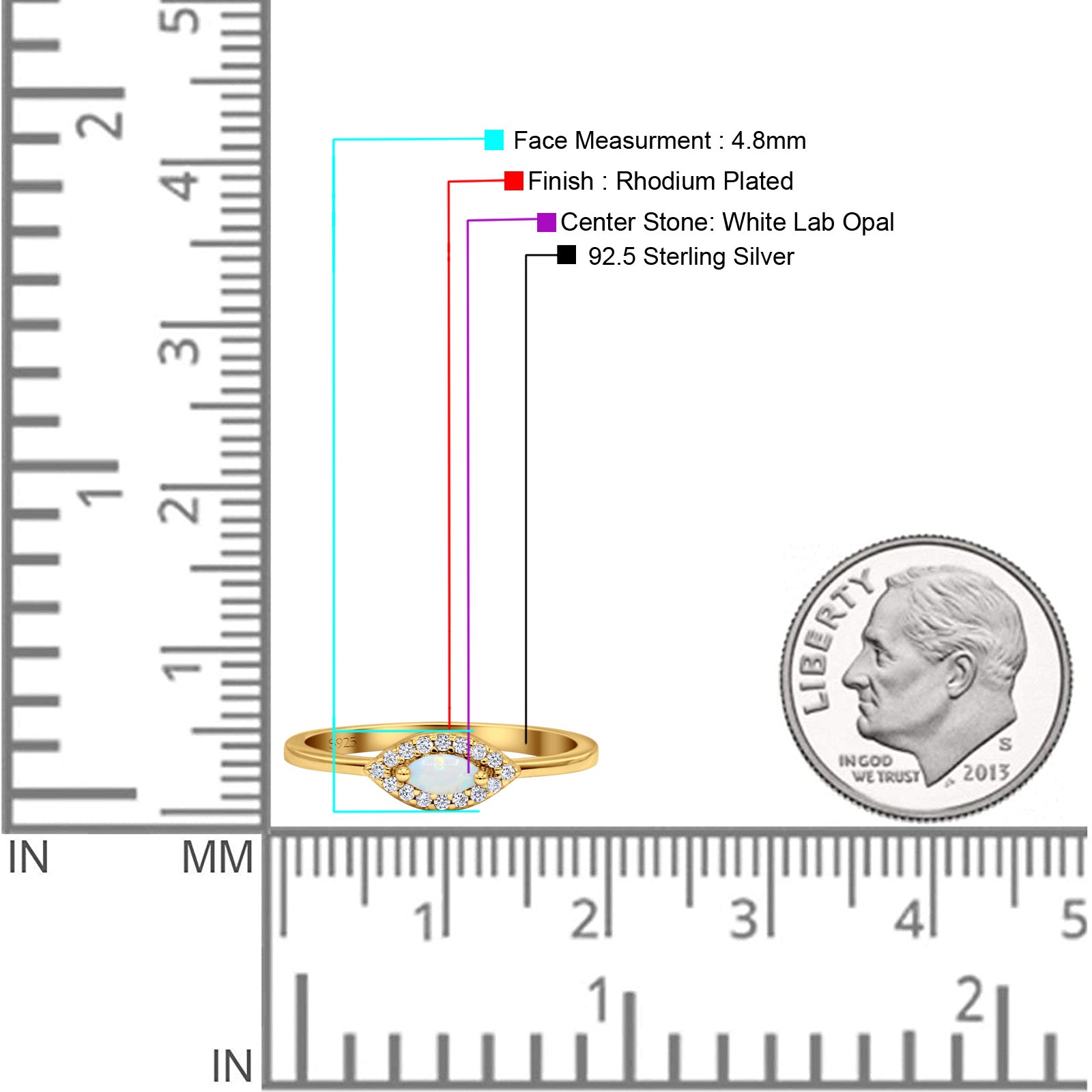 Eye Rhodium Plated Thumb Ring Trendy Statement Fashion Ring Lab Created Opal 925 Sterling Silver