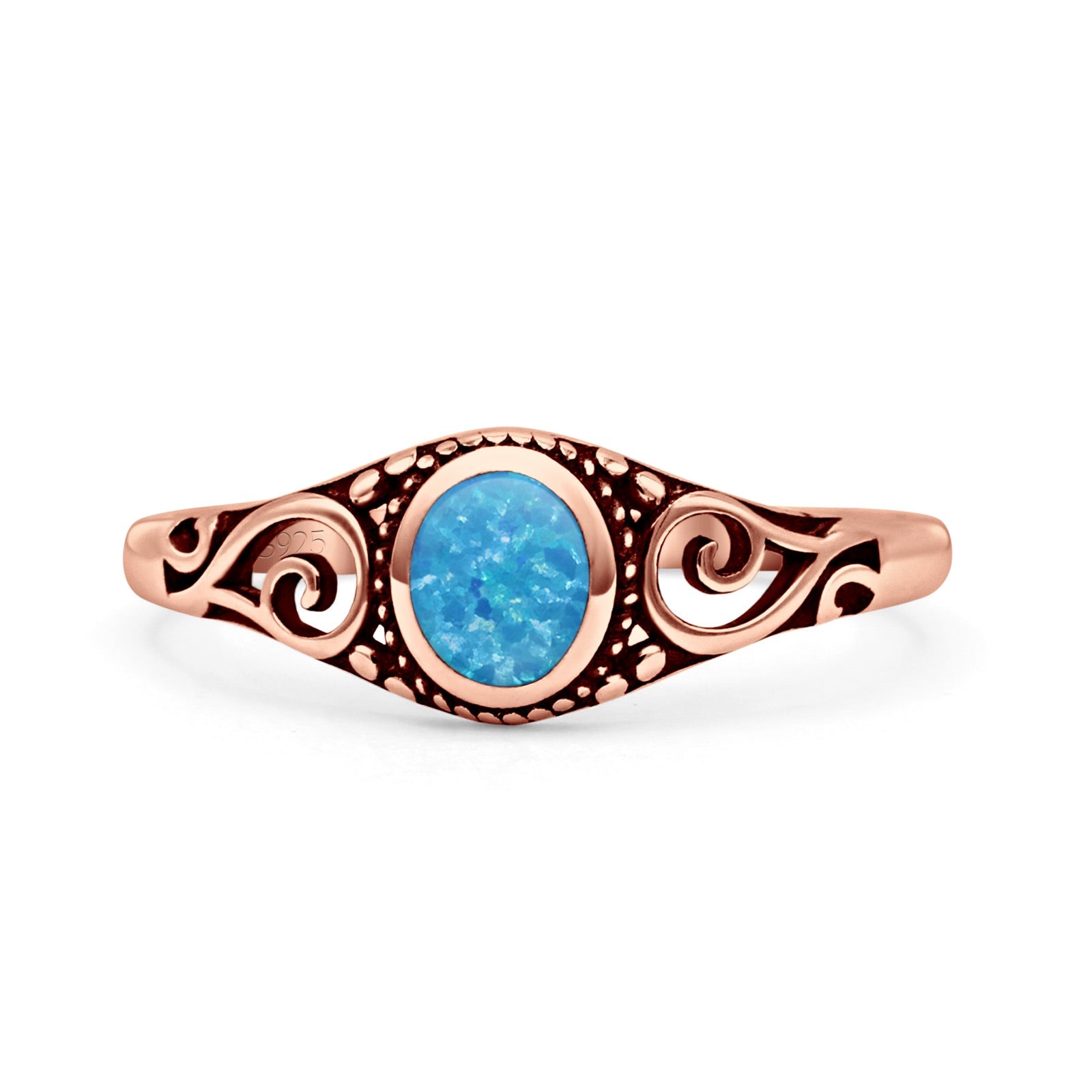 Filigree Oval Oxidized Thumb Ring New Statement Fashion Ring Lab Created Opal 925 Sterling Silver