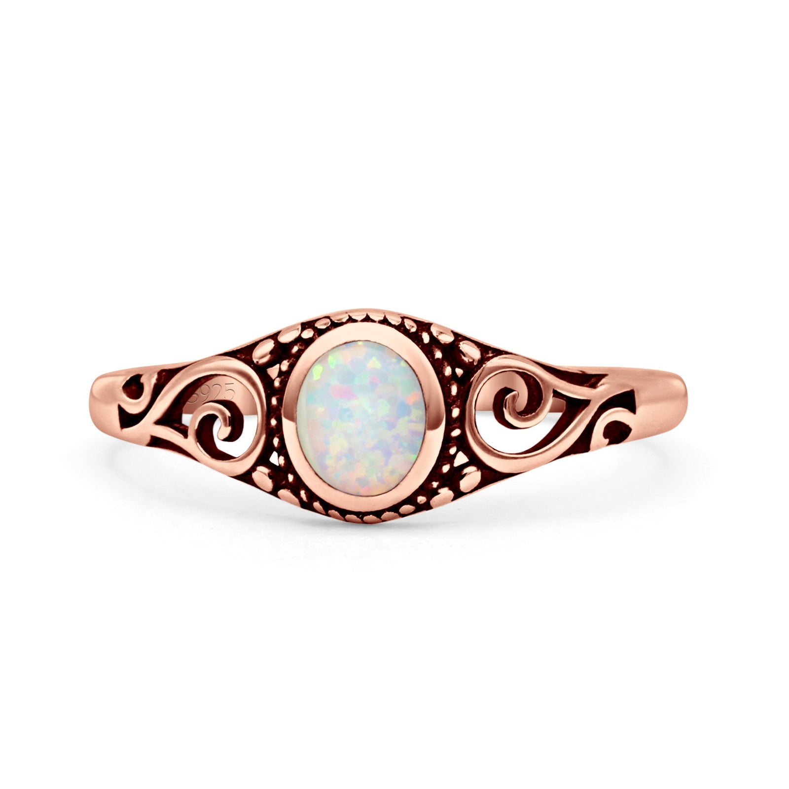Filigree Oval Oxidized Thumb Ring New Statement Fashion Ring Lab Created Opal 925 Sterling Silver