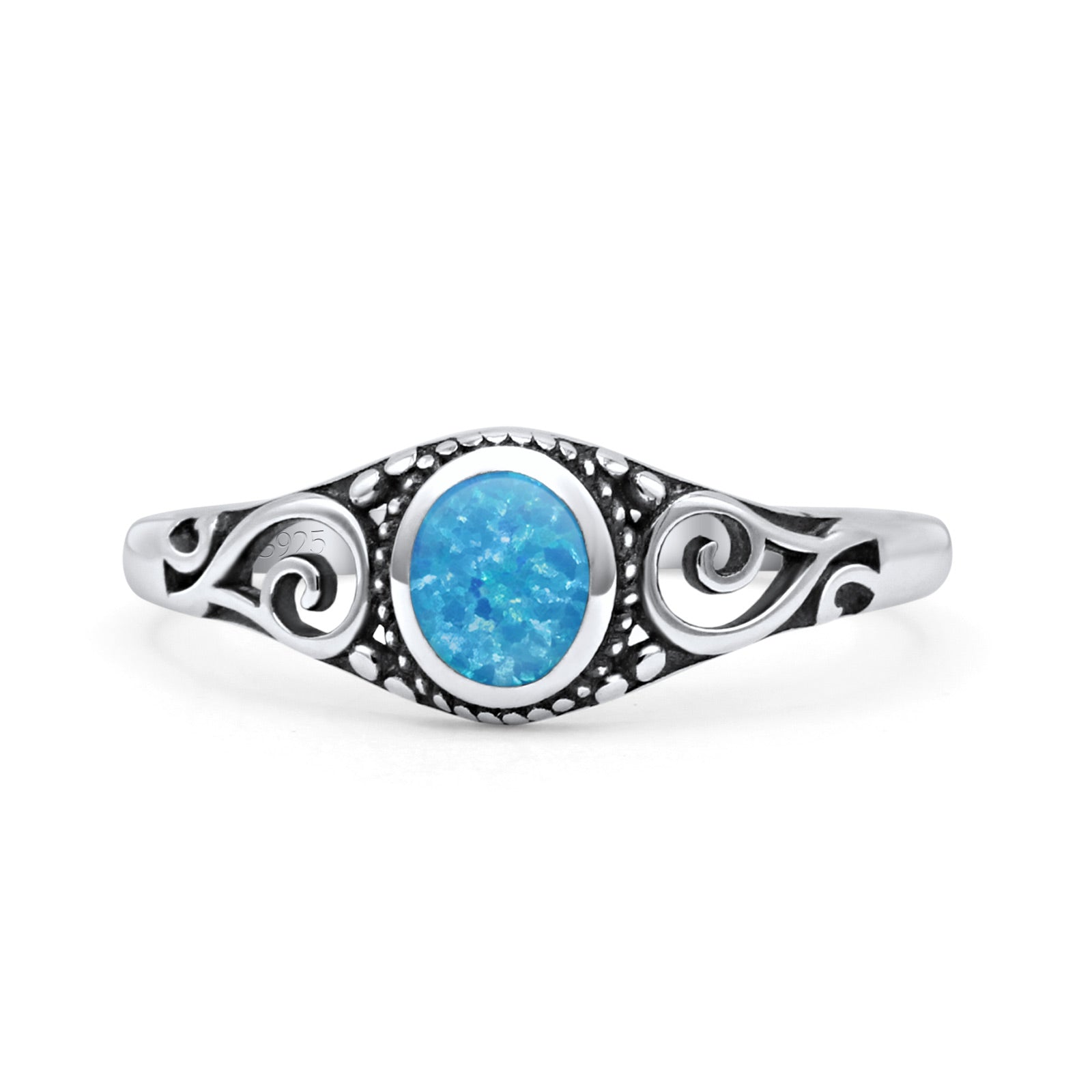 Filigree Oval Oxidized Thumb Ring New Statement Fashion Ring Lab Created Opal 925 Sterling Silver