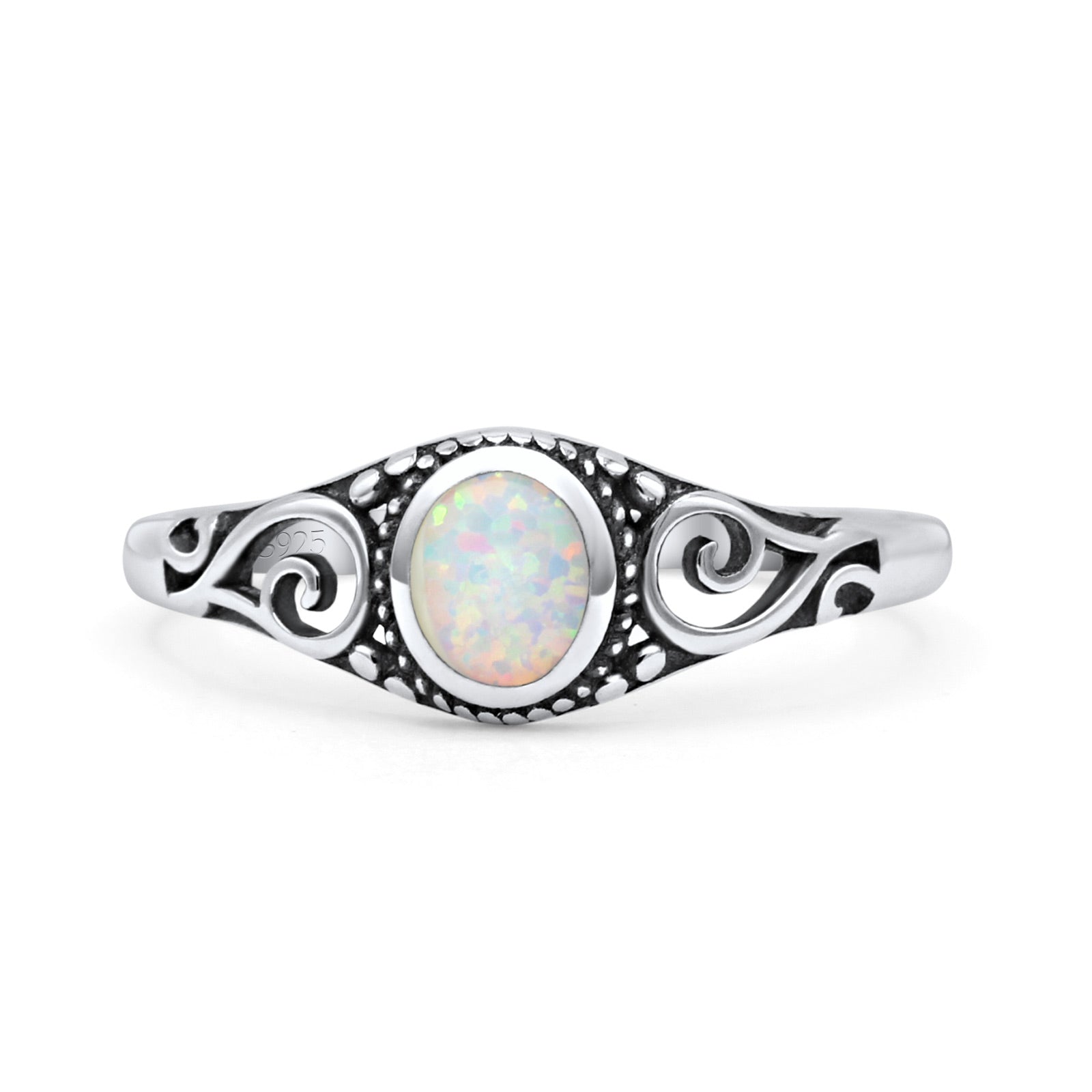 Filigree Oval Oxidized Thumb Ring New Statement Fashion Ring Lab Created Opal 925 Sterling Silver